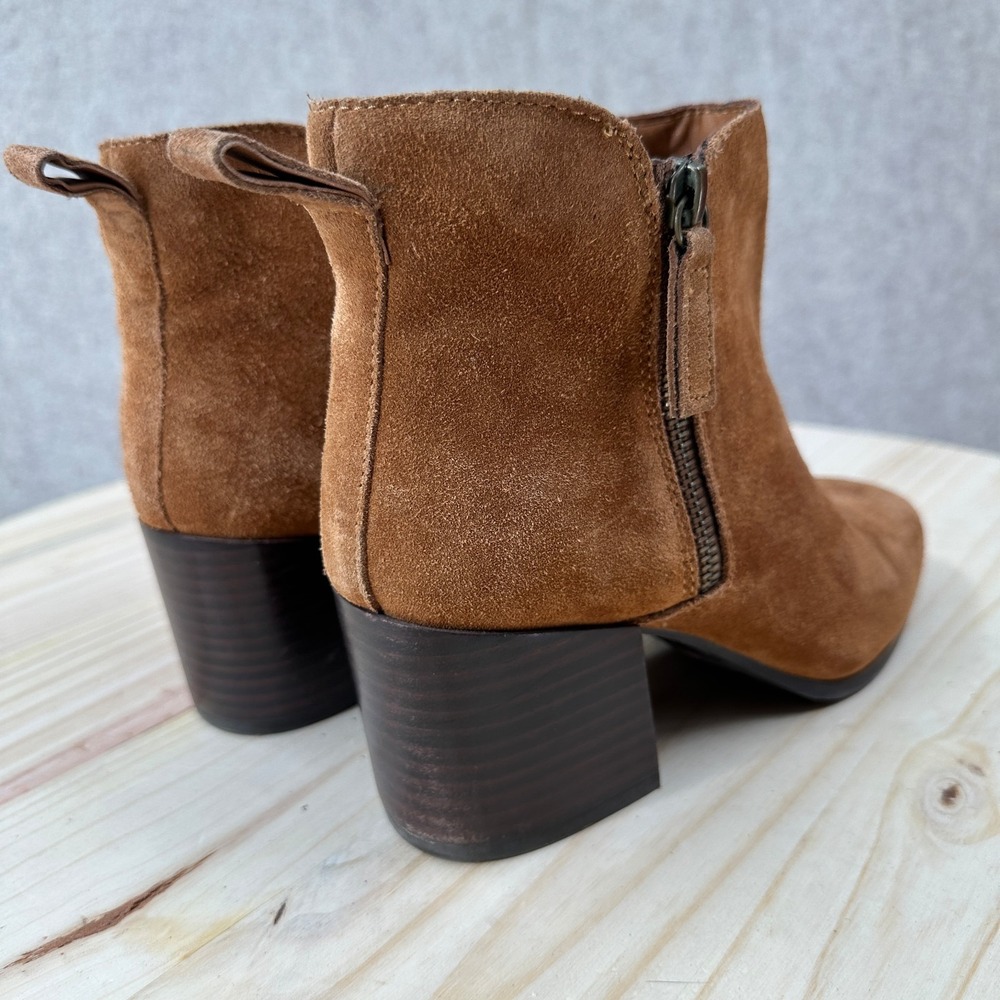 Blondo Ankle Boots‎ Caramel Leather Suede Round Toe Zip Block Heel Waterproof 8M - Picture 6 of 13